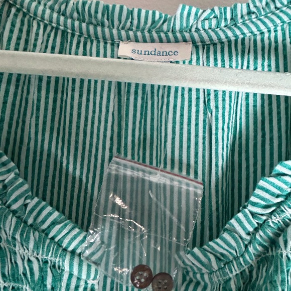 Sundance NWOT Teal Striped Maxi Dress XL Short Sleeve Cottagecore Milkmaid - Picture 9 of 11